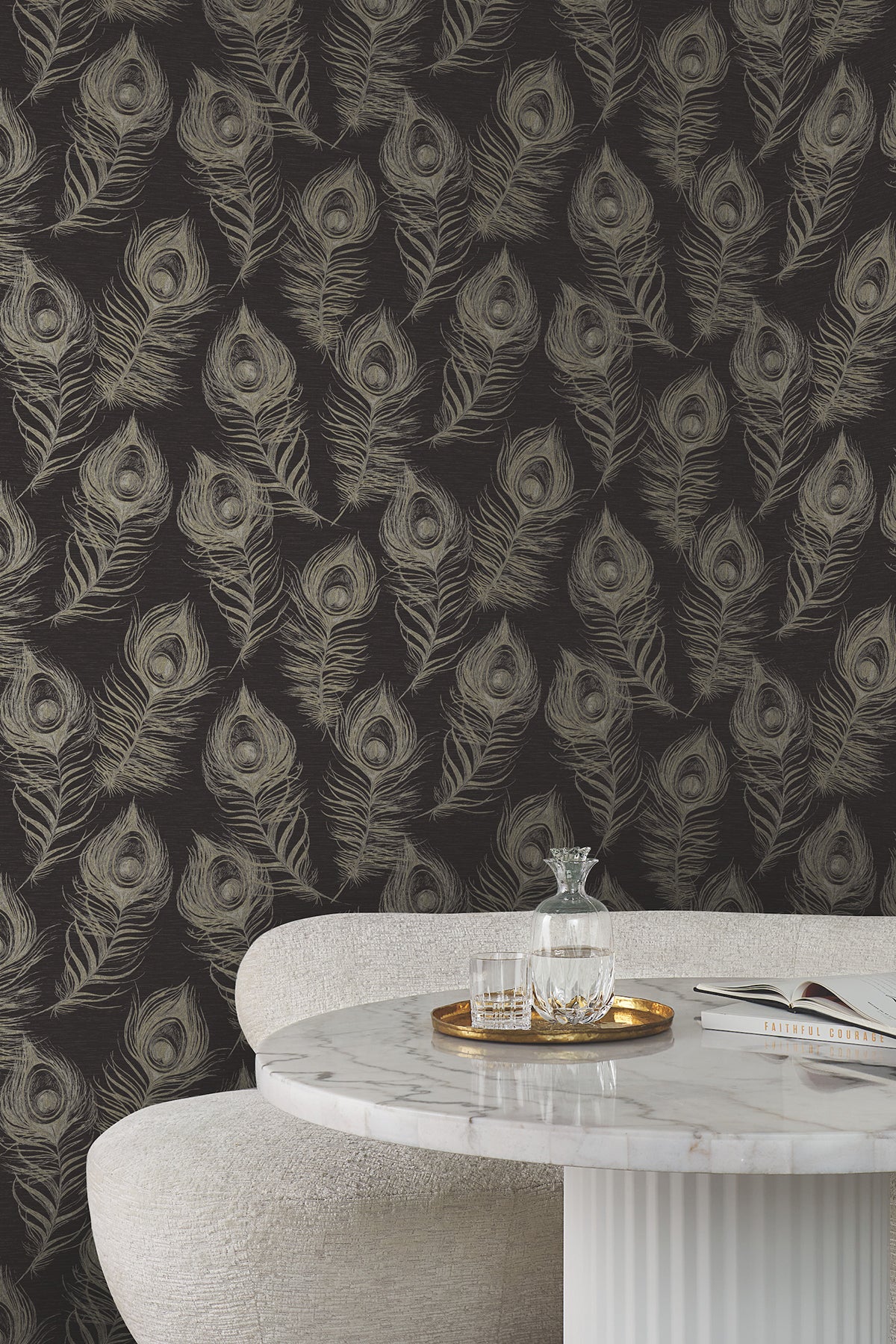 York EV3942 Regal Peacock Black Wallpaper