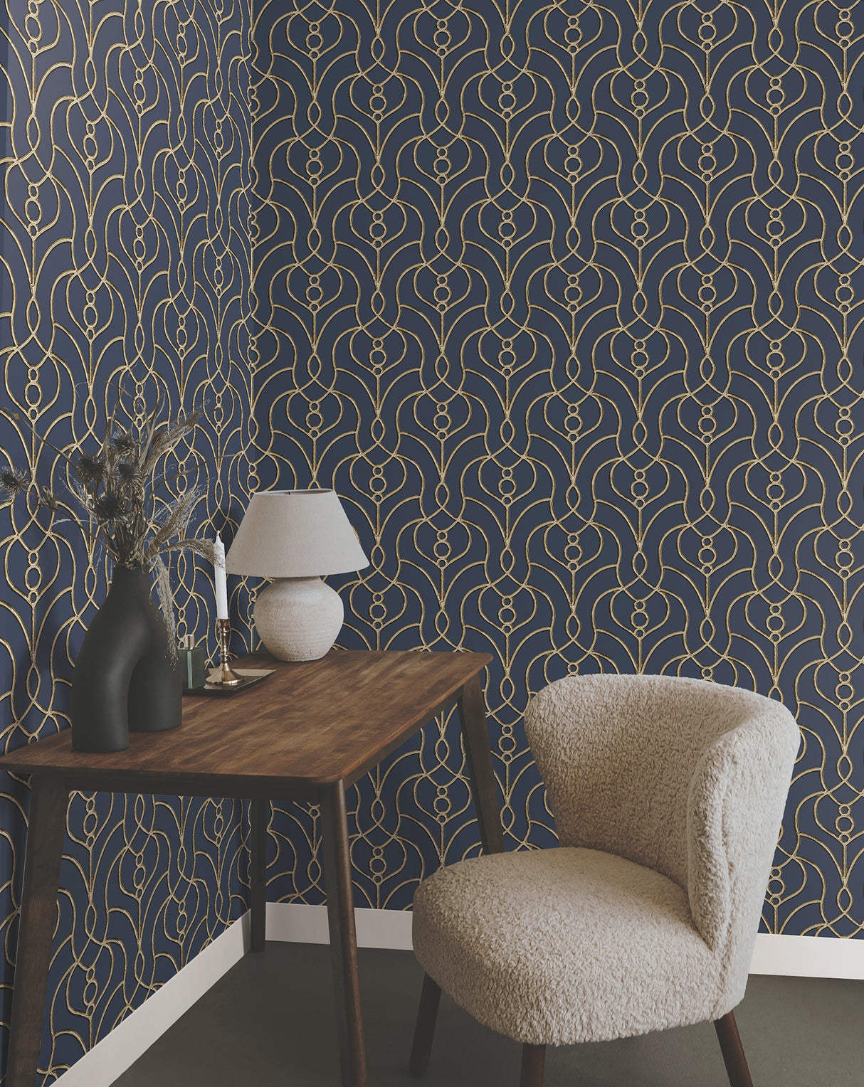 York EV3946 Divine Trellis Navy Wallpaper