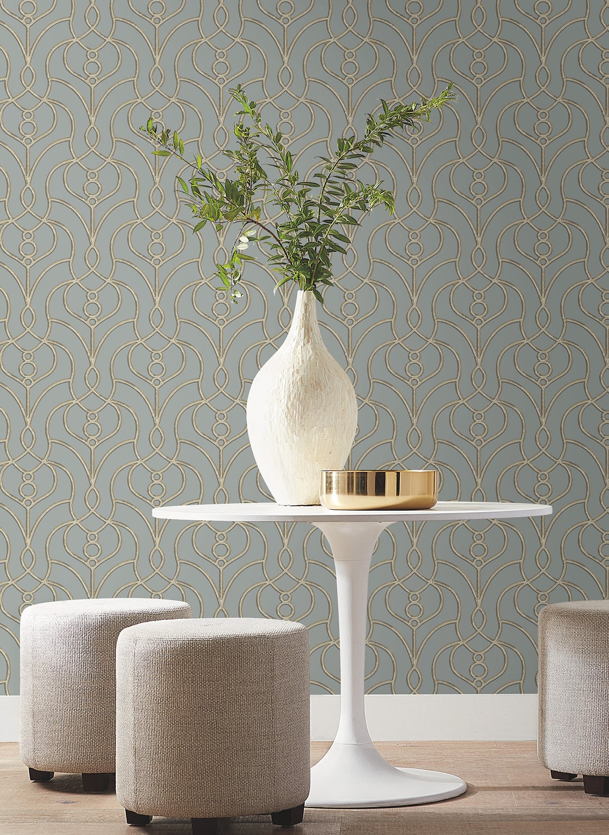 York EV3948 Divine Trellis Dusty Blue Wallpaper