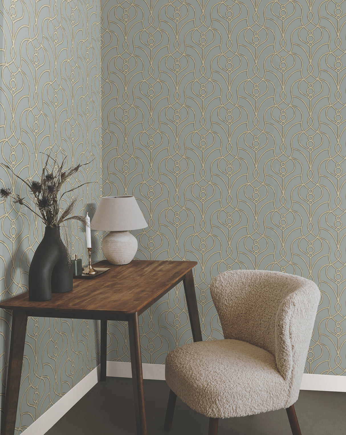 York EV3948 Divine Trellis Dusty Blue Wallpaper