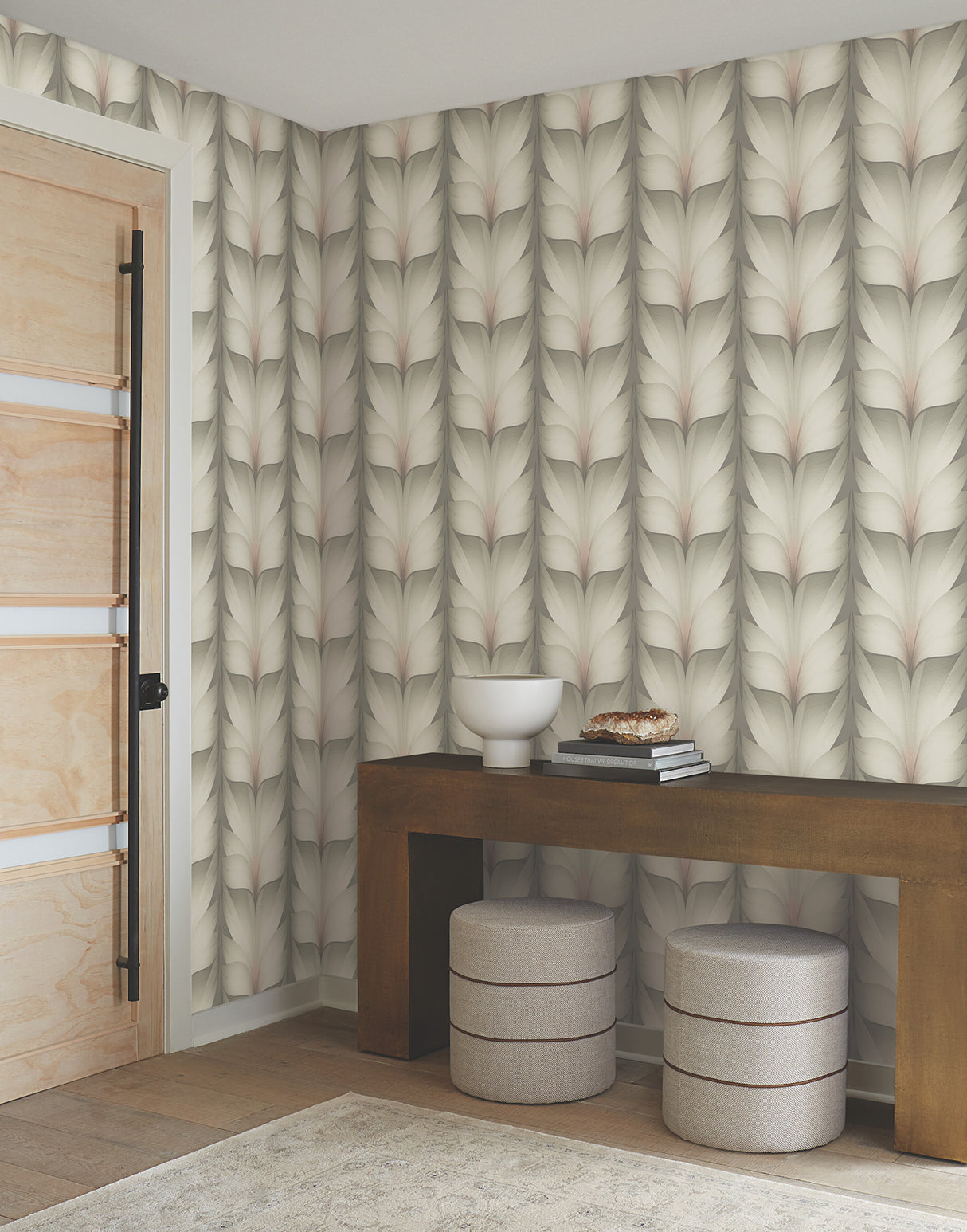 York EV3952 Lotus Light Stripe Taupe & Blush Wallpaper