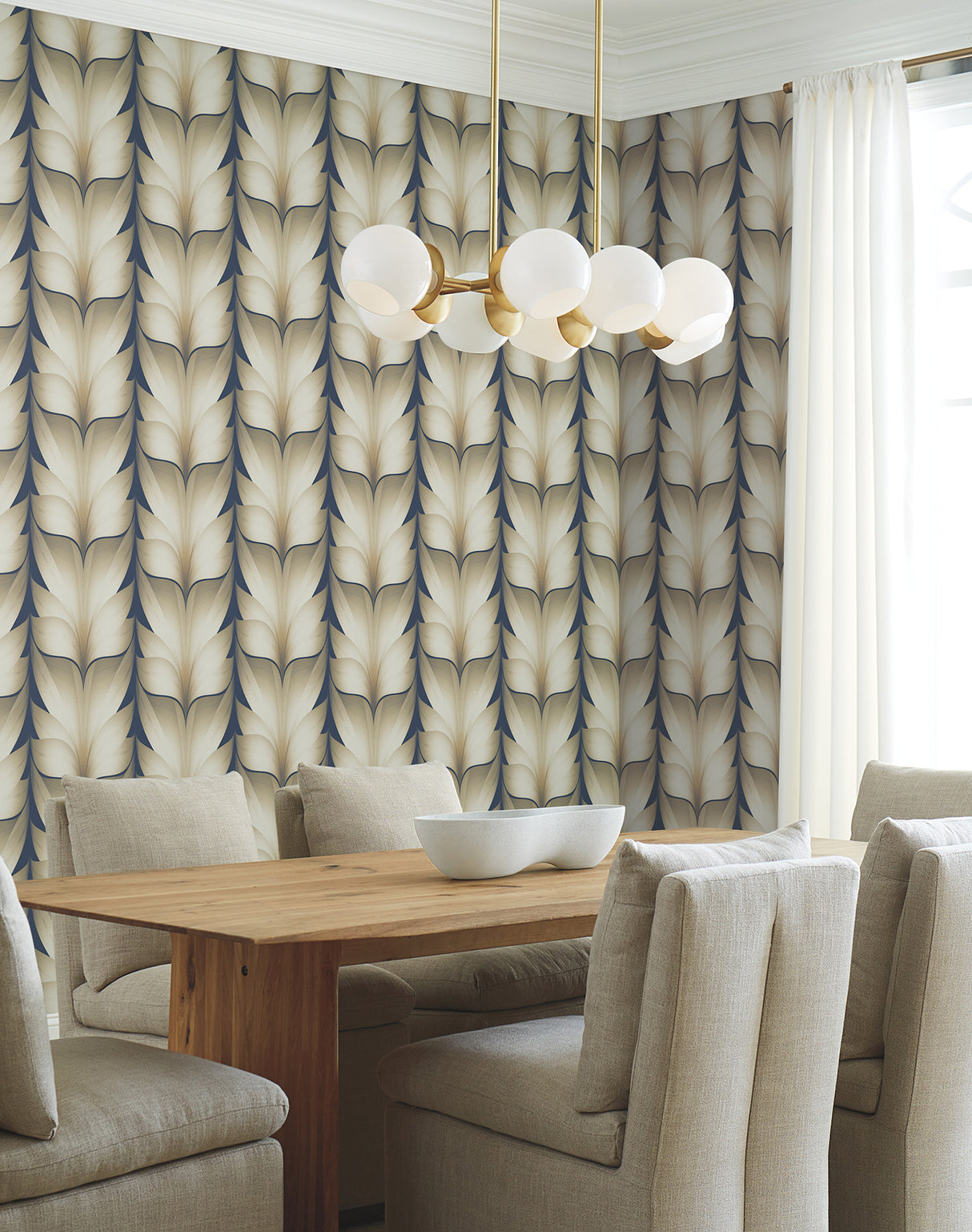 York EV3956 Lotus Light Stripe Navy Wallpaper