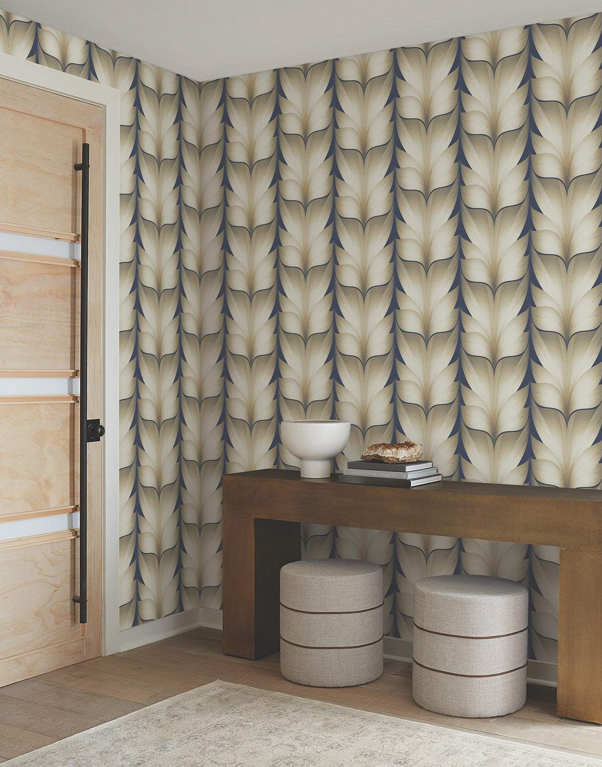 York EV3956 Lotus Light Stripe Navy Wallpaper