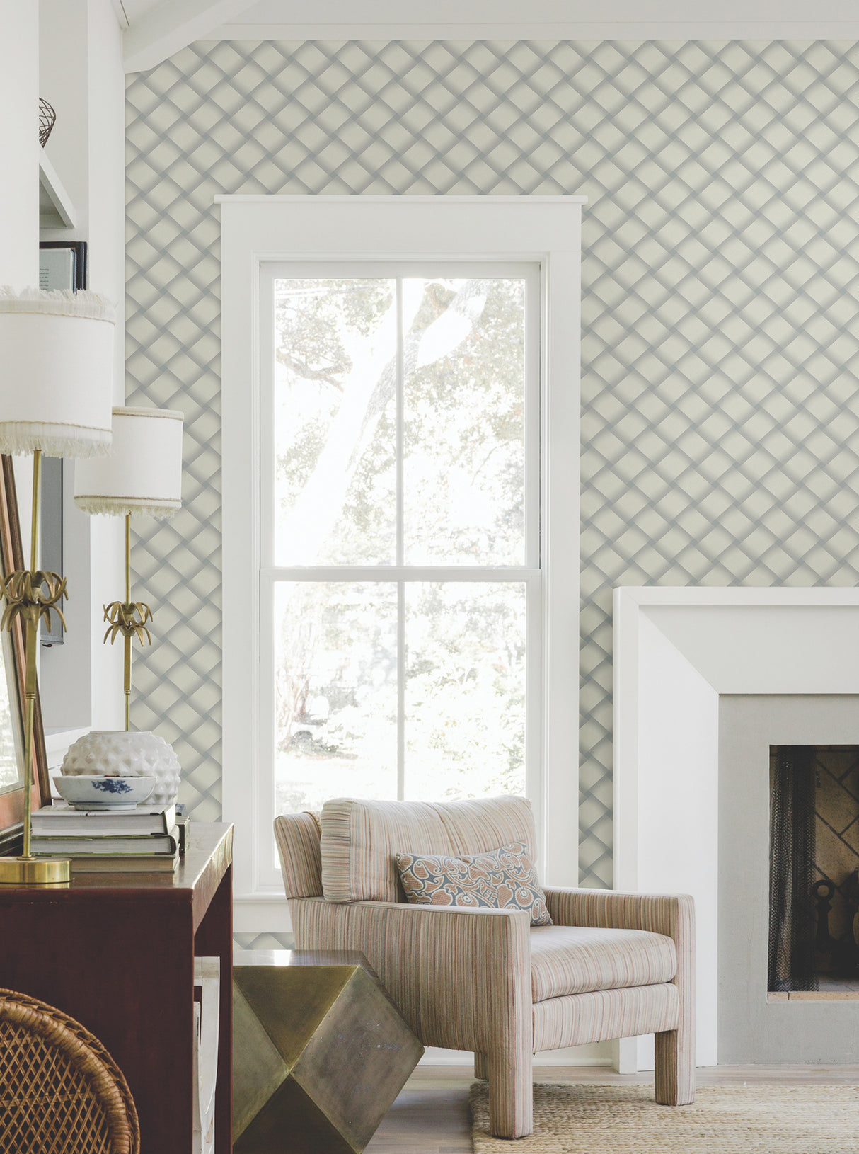 York EV3968 Bayside Basket Weave Smokey Blue Wallpaper