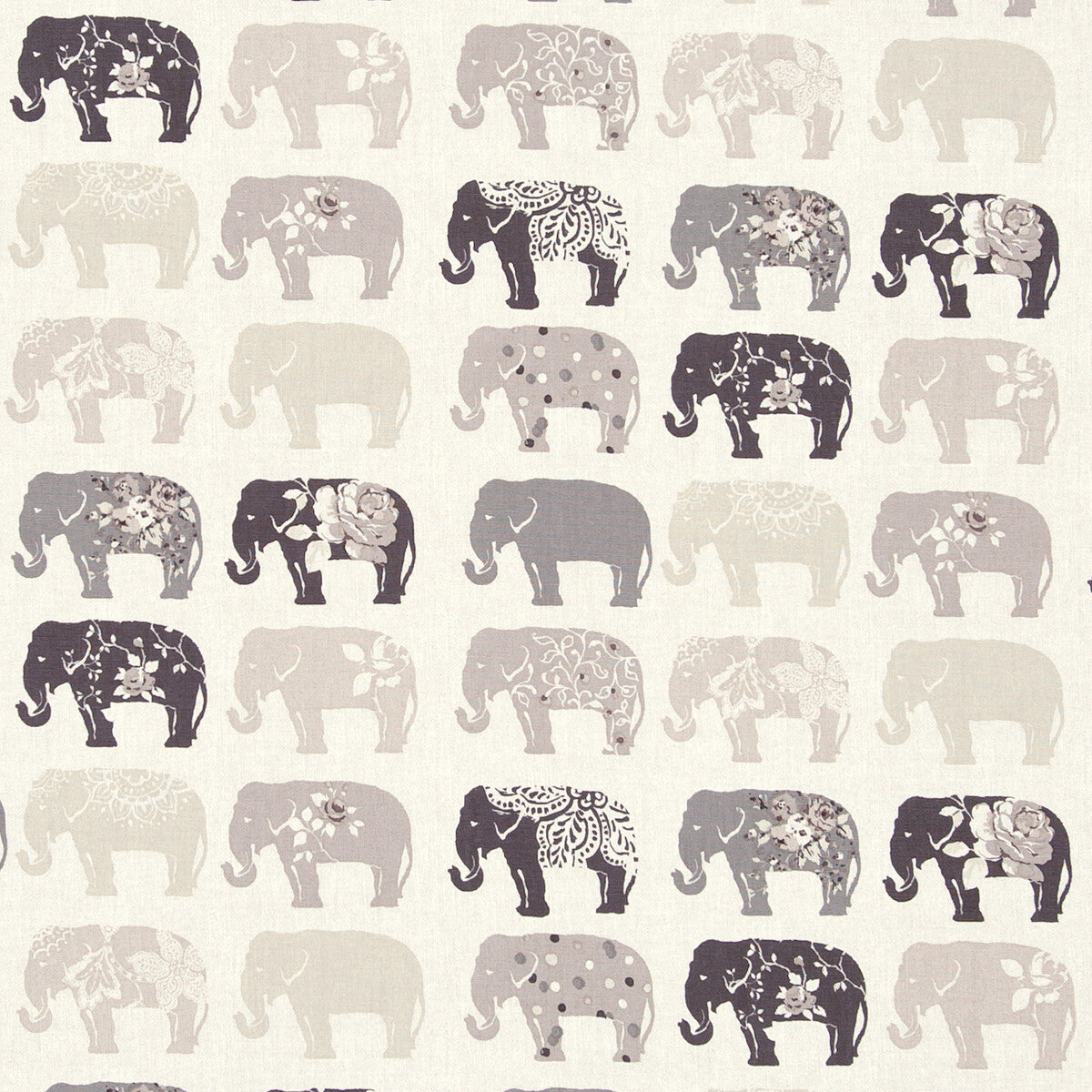 CLARKE AND CLARKE F0794/01.CAC.0 ELEPHANTS NATURAL Fabric - Eade's Wallpaper