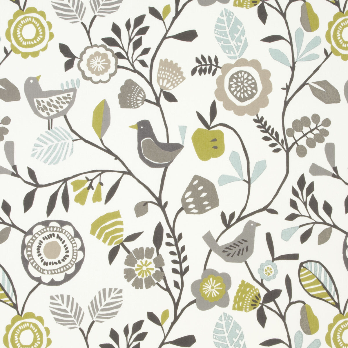 CLARKE AND CLARKE F0990/01.CAC.0 FOLKI CHARTREUSE/CHARCOAL Fabric - Eade's Wallpaper