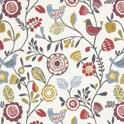 CLARKE AND CLARKE F0990/03.CAC.0 FOLKI INDIGO/CRANBERRY Fabric - Eade's Wallpaper