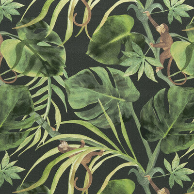 CLARKE AND CLARKE F0998/01.CAC.0 MONKEY BUSINESS CHARCOAL Fabric - Eade's Wallpaper