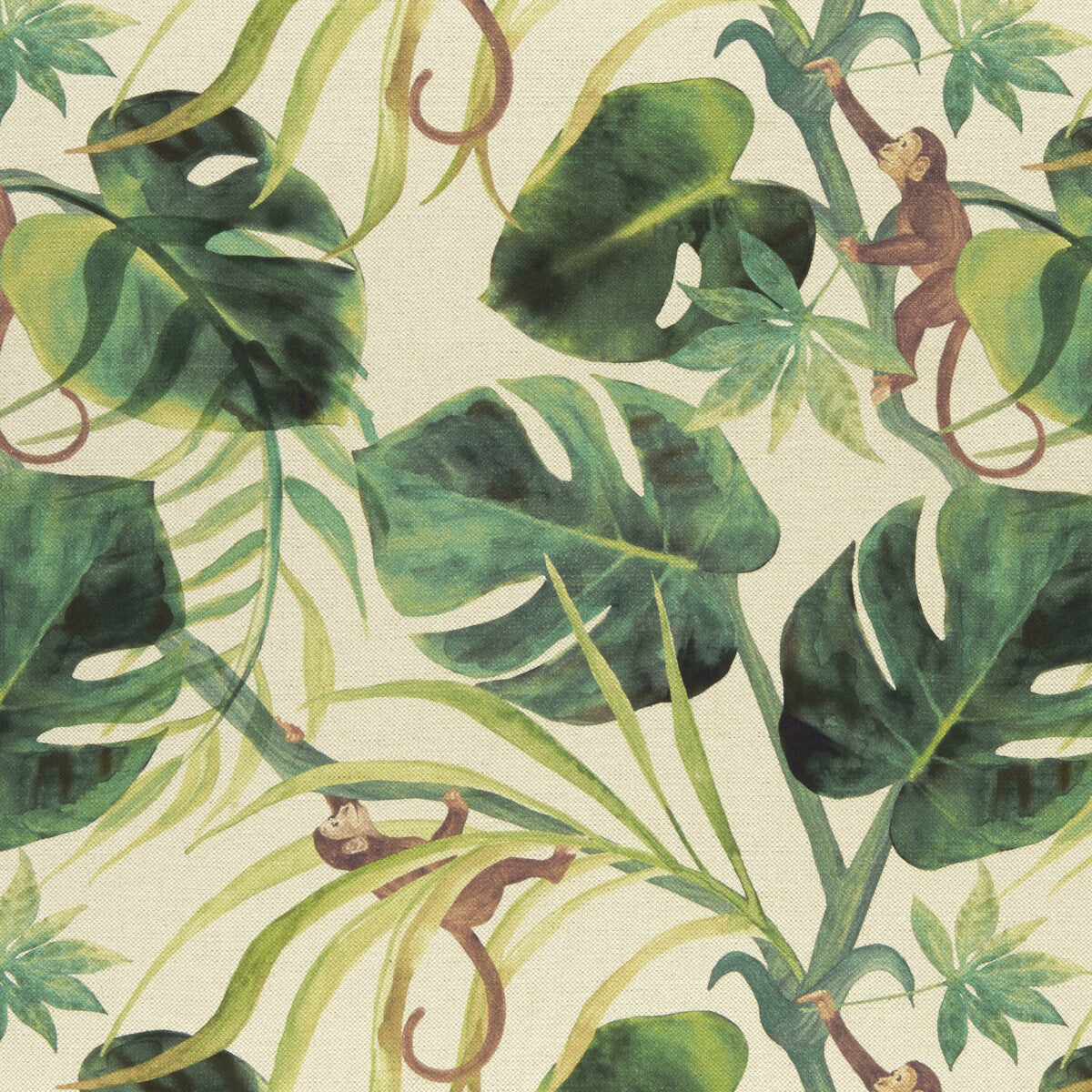 CLARKE AND CLARKE F0998/03.CAC.0 MONKEY BUSINESS NATURAL Fabric - Eade's Wallpaper