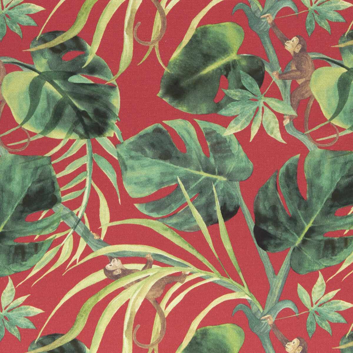 CLARKE AND CLARKE F0998/04.CAC.0 MONKEY BUSINESS ROUGE Fabric - Eade's Wallpaper