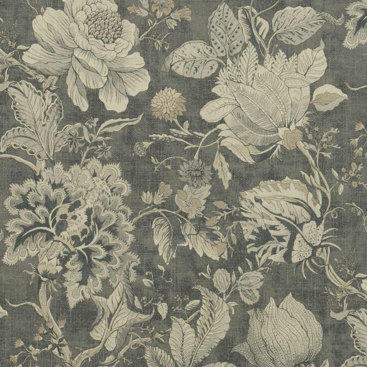 CLARKE AND CLARKE F1048/01.CAC.0 SISSINGHURST CHARCOAL Fabric - Eade's Wallpaper