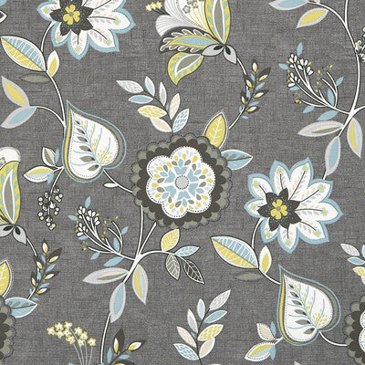 CLARKE AND CLARKE F1066/01.CAC.0 OCTAVIA CHARCOAL/CHARTREUSE Fabric - Eade's Wallpaper