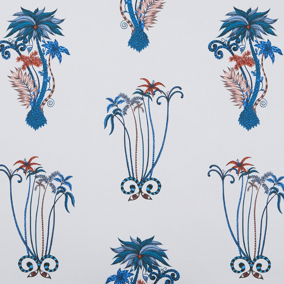 CLARKE AND CLARKE F1110/01.CAC.0 JUNGLE PALMS BLUE Fabric - Eade's Wallpaper