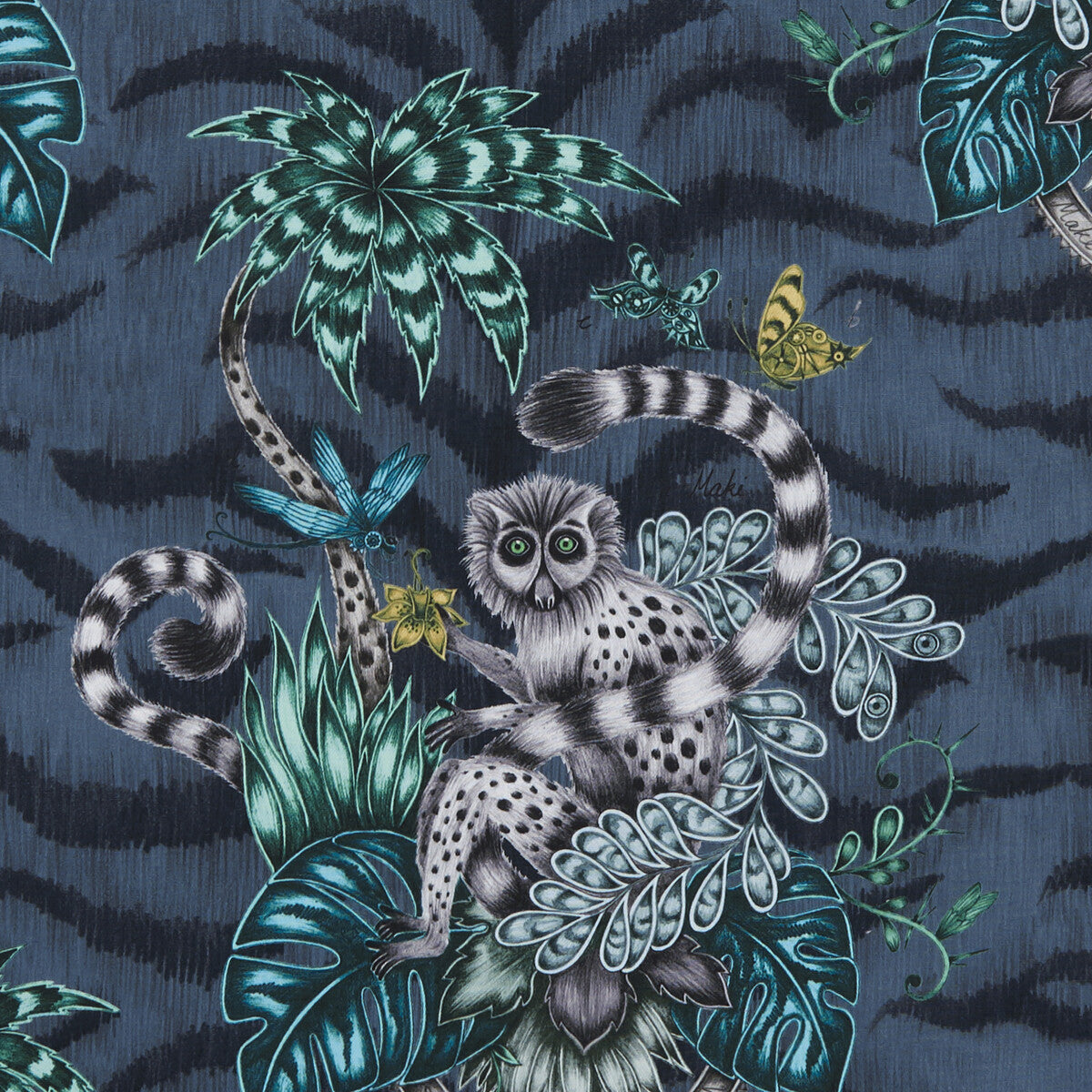 CLARKE AND CLARKE F1112/03.CAC.0 LEMUR NAVY Fabric - Eade's Wallpaper