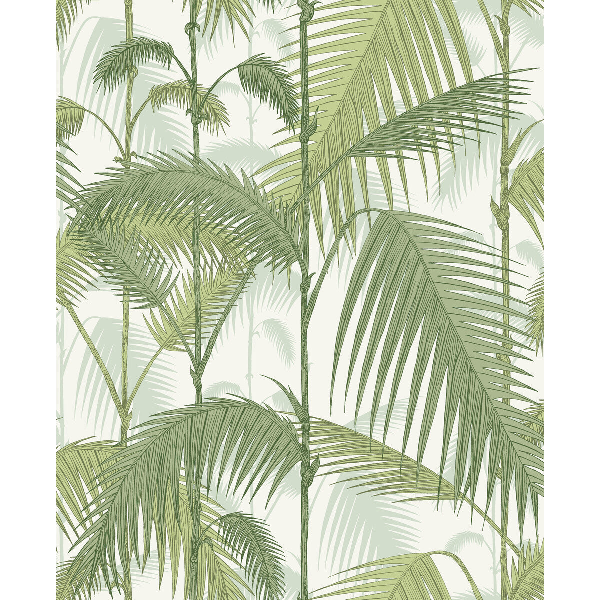 COLE & SON F111/2007L.CS.0 PALM JUNGLE OLV GRN ON WHT Fabric - Eade's Wallpaper