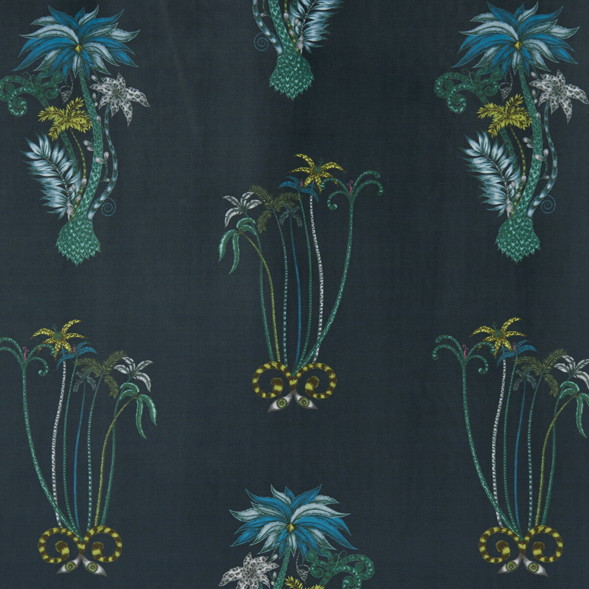 CLARKE AND CLARKE F1209/01.CAC.0 JUNGLE VELVET NAVY Fabric - Eade's Wallpaper