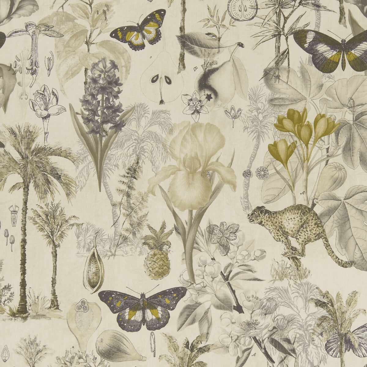 CLARKE AND CLARKE F1297/01.CAC.0 BOTANY CHARCOAL/CHARTREUSE Fabric - Eade's Wallpaper