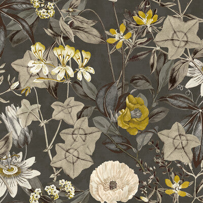 CLARKE AND CLARKE F1304/01.CAC.0 PASSIFLORA CHARCOAL Fabric - Eade's Wallpaper