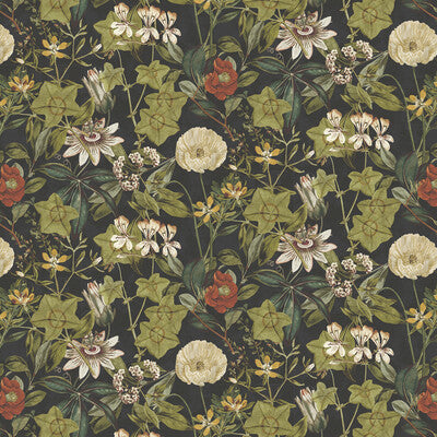 CLARKE AND CLARKE F1304/09.CAC.0 PASSIFLORA NOIR VELVET Fabric - Eade's Wallpaper