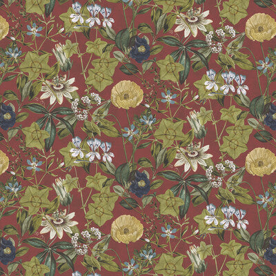 CLARKE AND CLARKE F1304/10.CAC.0 PASSIFLORA ROUGE VELVET Fabric - Eade's Wallpaper