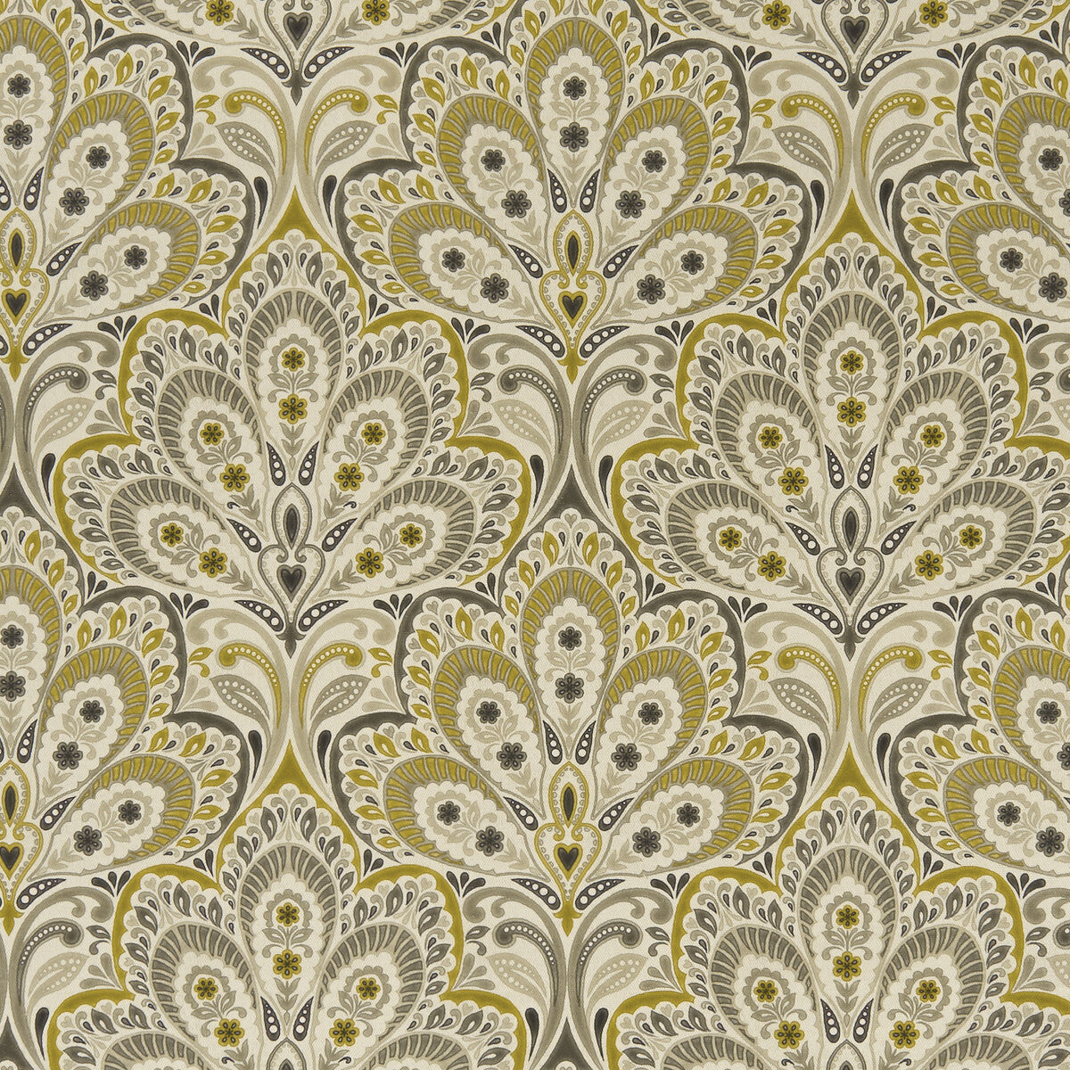 CLARKE AND CLARKE F1332/01.CAC.0 PERSIA CHARCOAL/OCHRE Fabric - Eade's Wallpaper