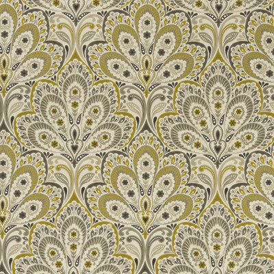 CLARKE AND CLARKE F1332/01.CAC.0 PERSIA CHARCOAL/OCHRE Fabric - Eade's Wallpaper
