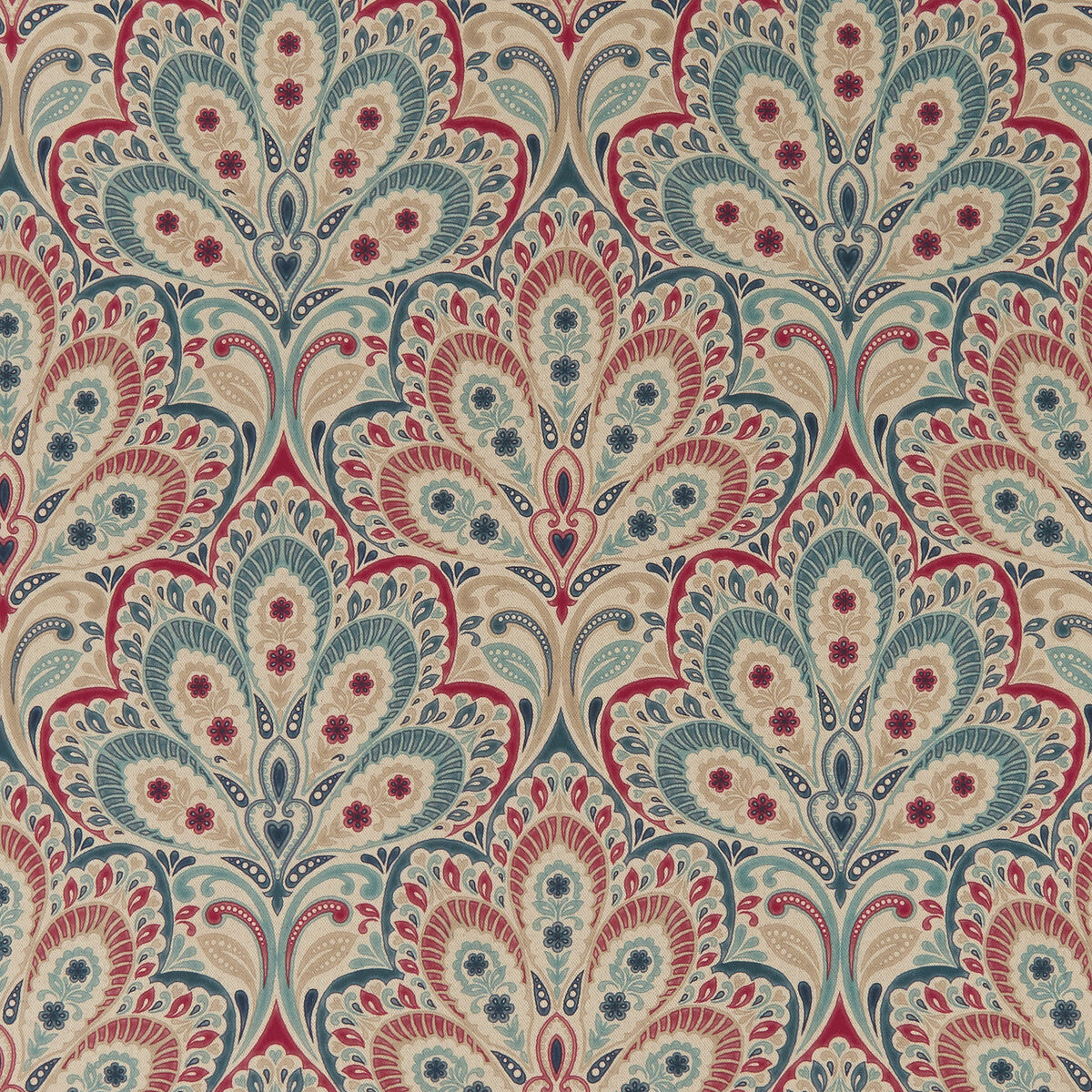 CLARKE AND CLARKE F1332/02.CAC.0 PERSIA DENIM/RASPBERRY Fabric - Eade's Wallpaper