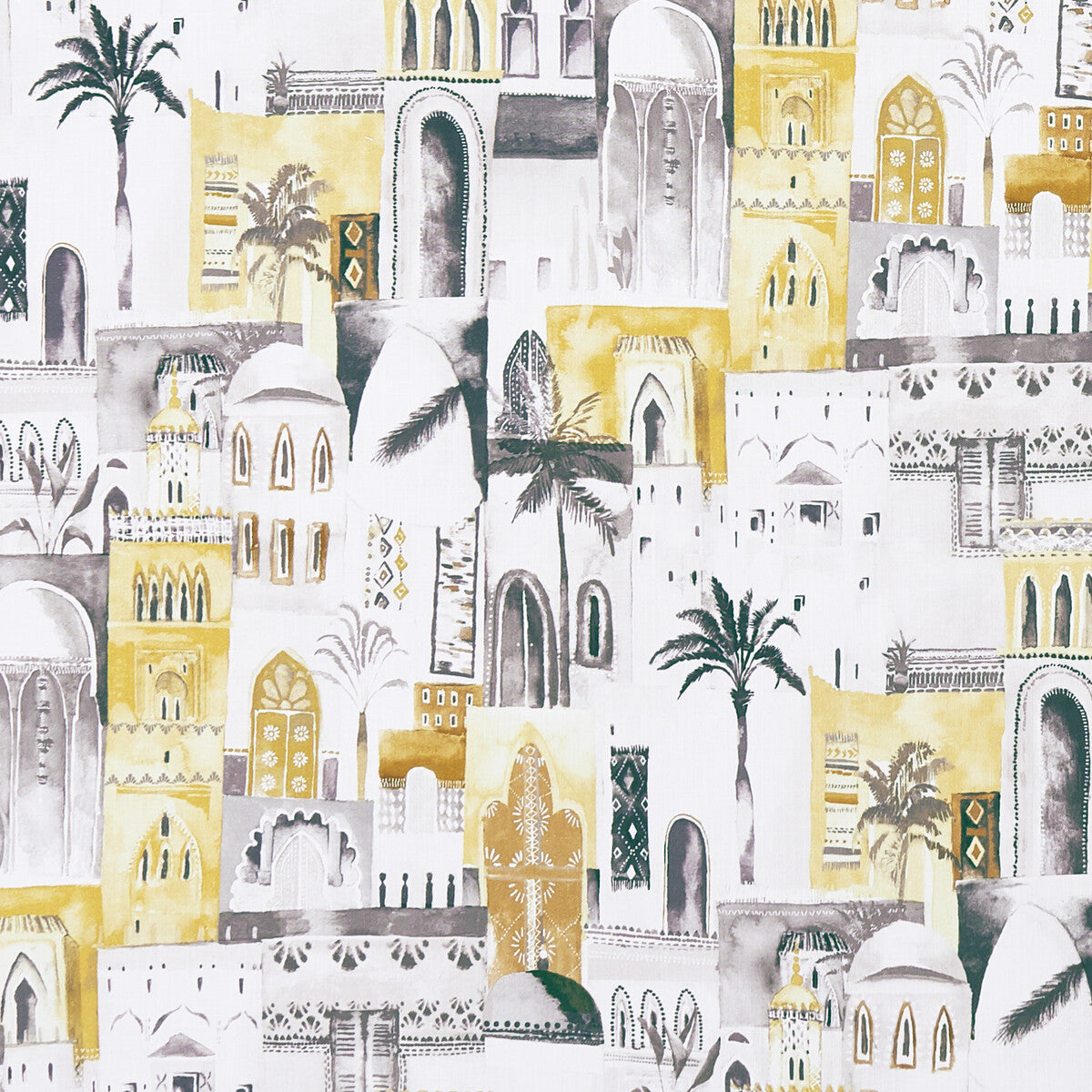 CLARKE AND CLARKE F1368/02.CAC.0 MARRAKECH CHARCOAL/OCHRE Fabric - Eade's Wallpaper
