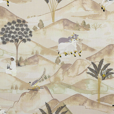 CLARKE AND CLARKE F1371/02.CAC.0 SAHARA CHARCOAL/OCHRE Fabric - Eade's Wallpaper