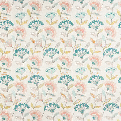 CLARKE AND CLARKE F1462/02.CAC.0 BOHEMIA CORAL/TEAL Fabric - Eade's Wallpaper