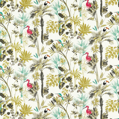 CLARKE AND CLARKE F1518/01.CAC.0 PALM CHARCOAL/CITRON Fabric - Eade's Wallpaper