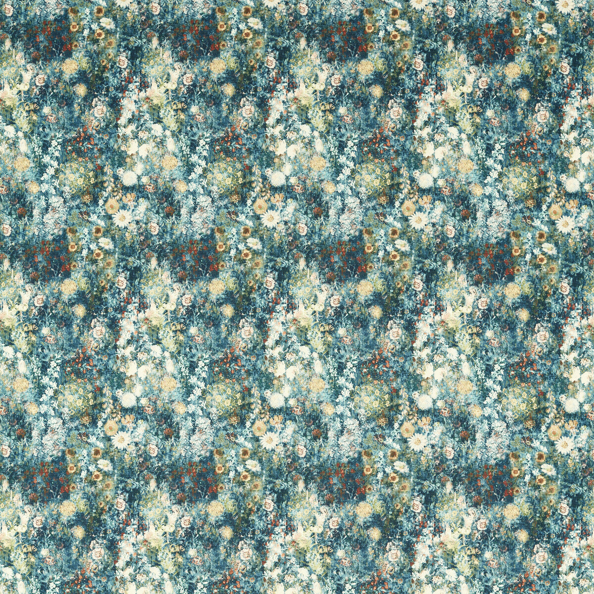 CLARKE AND CLARKE F1539/02.CAC.0 ROSEDENE DENIM/SPICE Fabric - Eade's Wallpaper