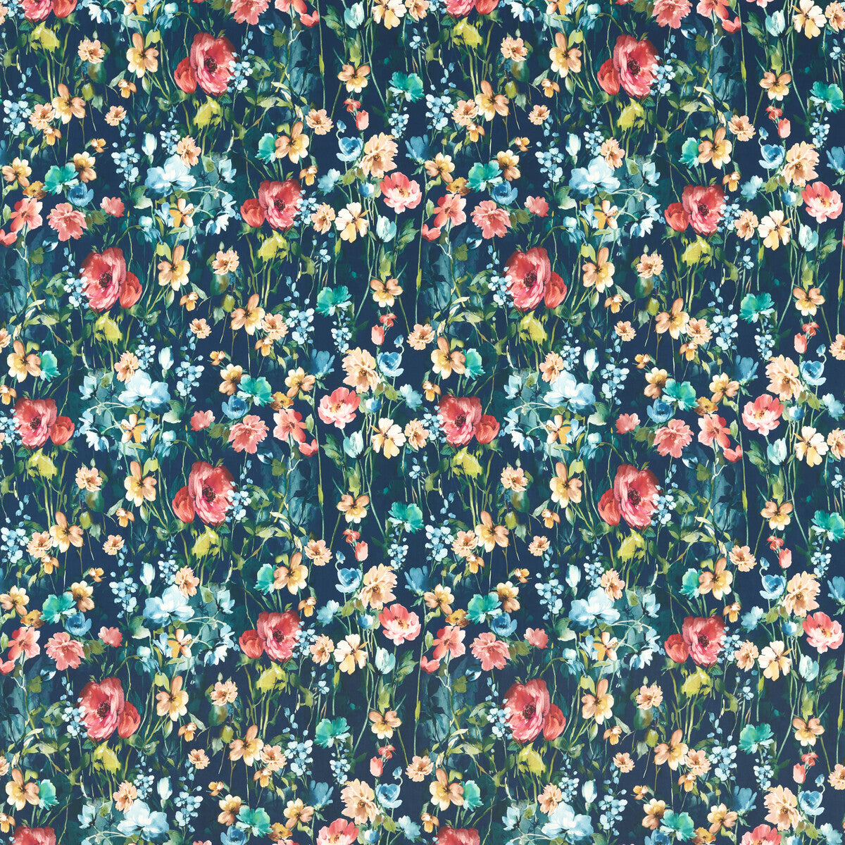 CLARKE AND CLARKE F1575/02.CAC.0 WILD MEADOW MIDNIGHT VELVET Fabric - Eade's Wallpaper