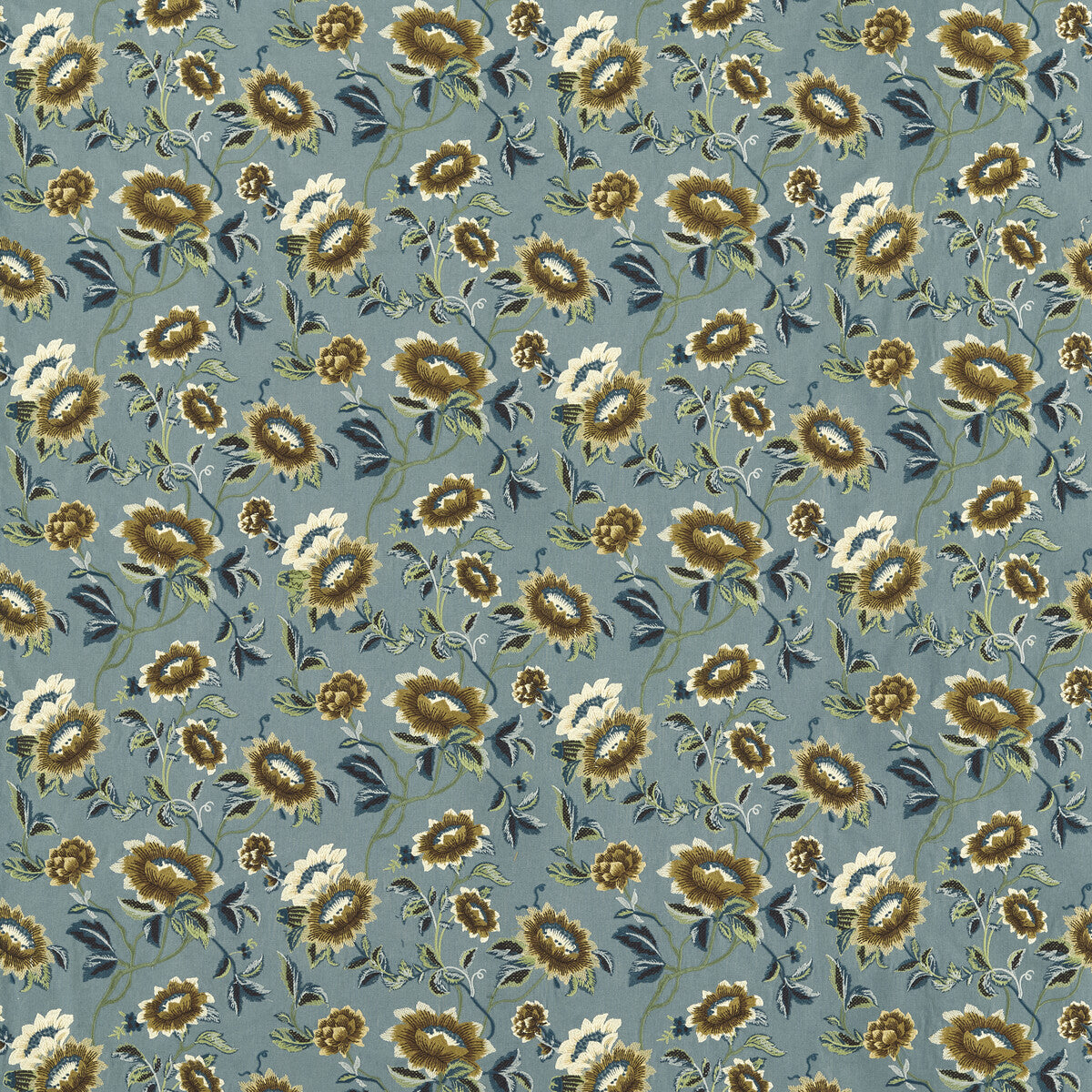 CLARKE AND CLARKE F1580/01.CAC.0 TONQUIN CHARTREUSE/DENIM EMB Fabric - Eade's Wallpaper