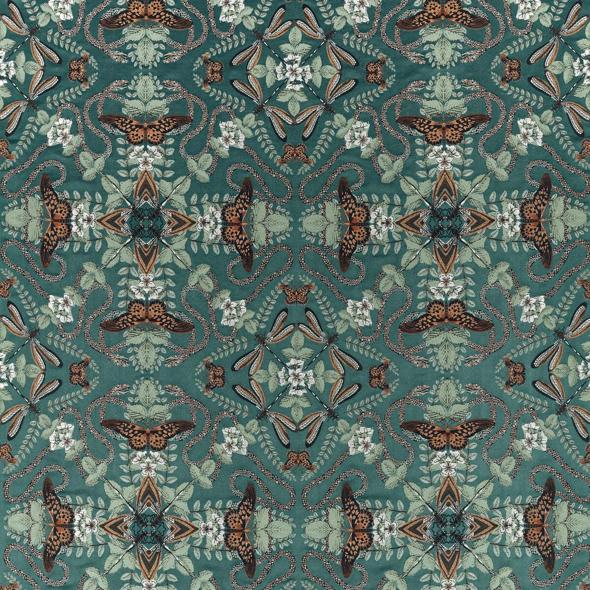 CLARKE AND CLARKE F1581/04.CAC.0 EMERALD FOREST TEAL JACQUARD Fabric - Eade's Wallpaper