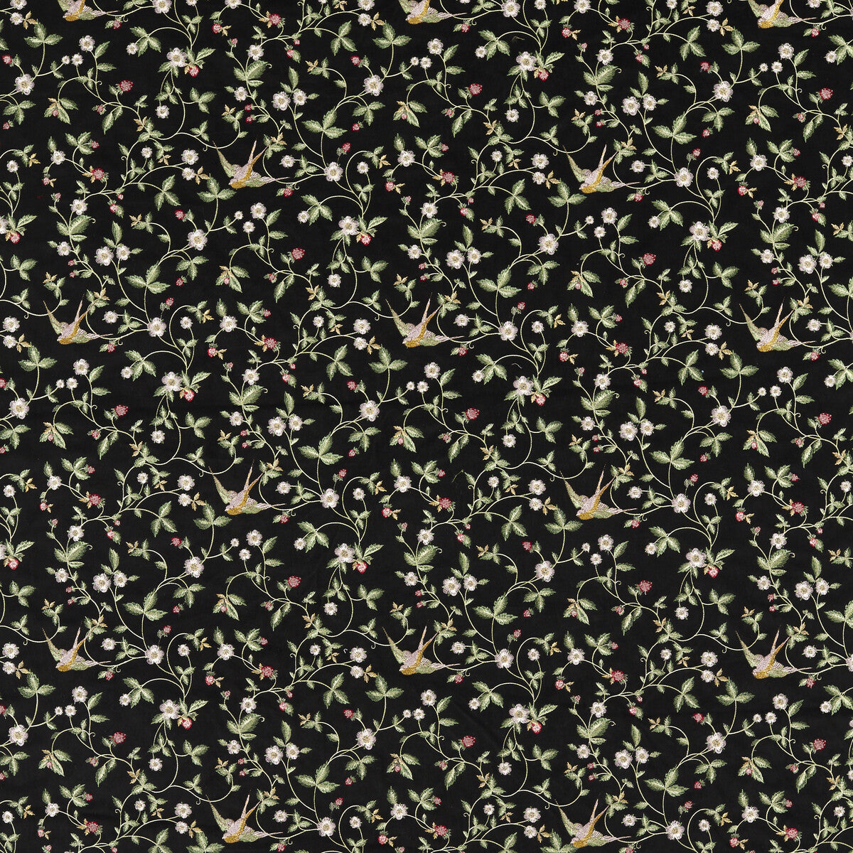 CLARKE AND CLARKE F1582/01.CAC.0 WILD STRAWBERRY NOIR EMB Fabric - Eade's Wallpaper