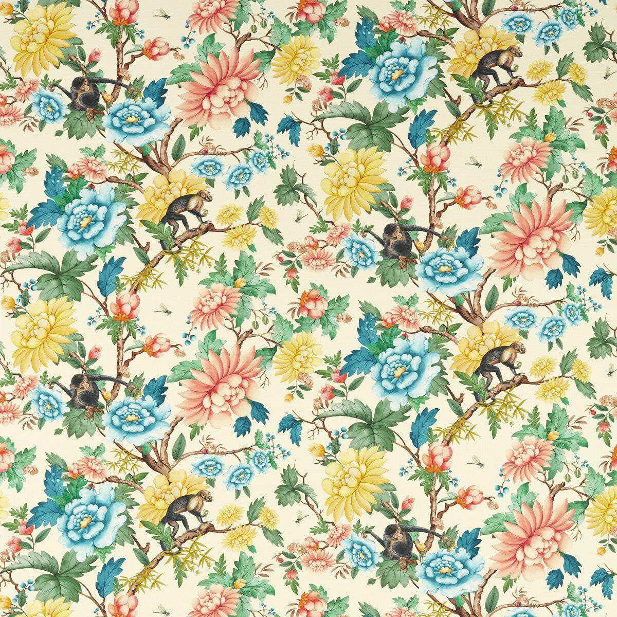 CLARKE AND CLARKE F1603/01.CAC.0 SAPPHIRE GARDEN IVORY Fabric - Eade's Wallpaper