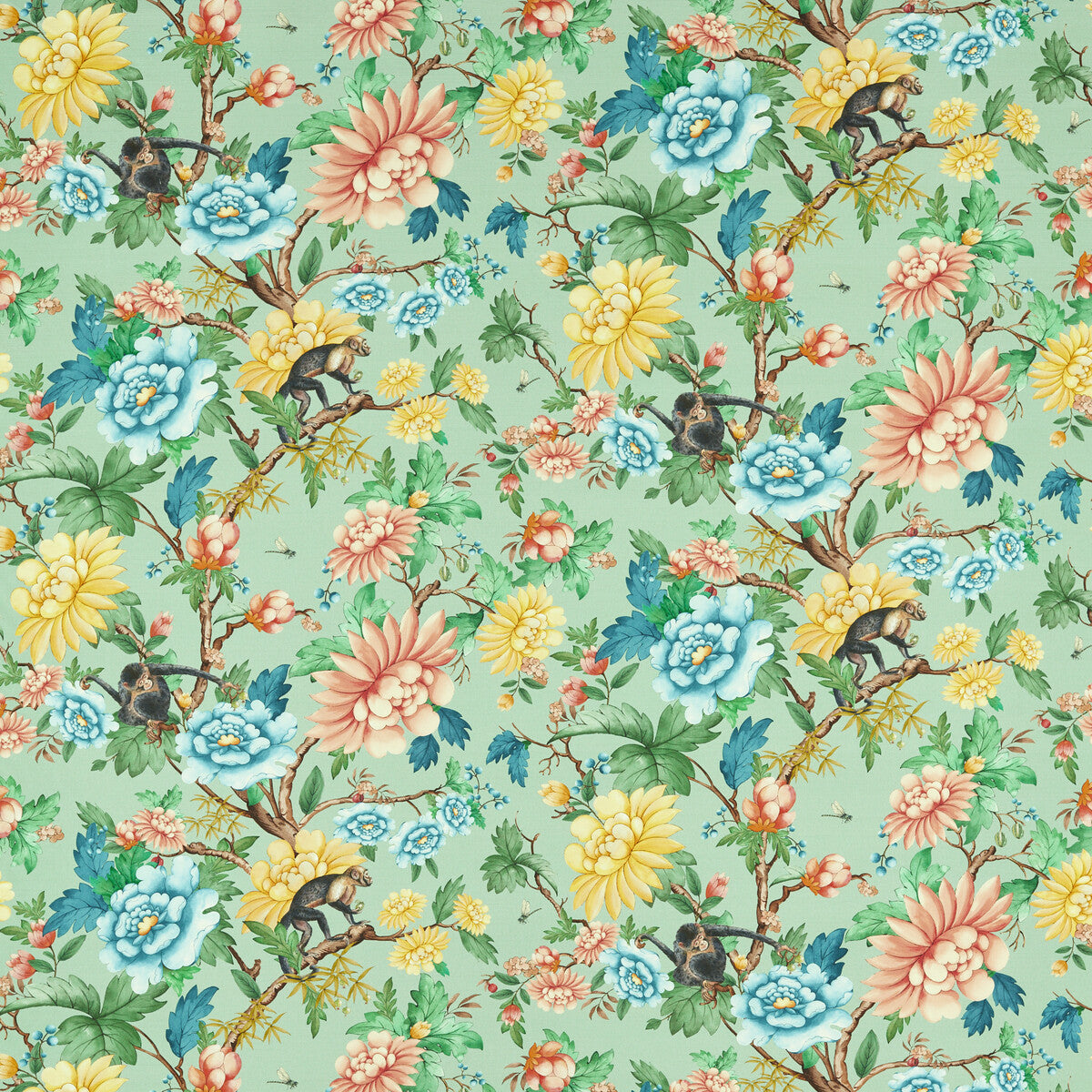 CLARKE AND CLARKE F1603/02.CAC.0 SAPPHIRE GARDEN MINERAL Fabric - Eade's Wallpaper