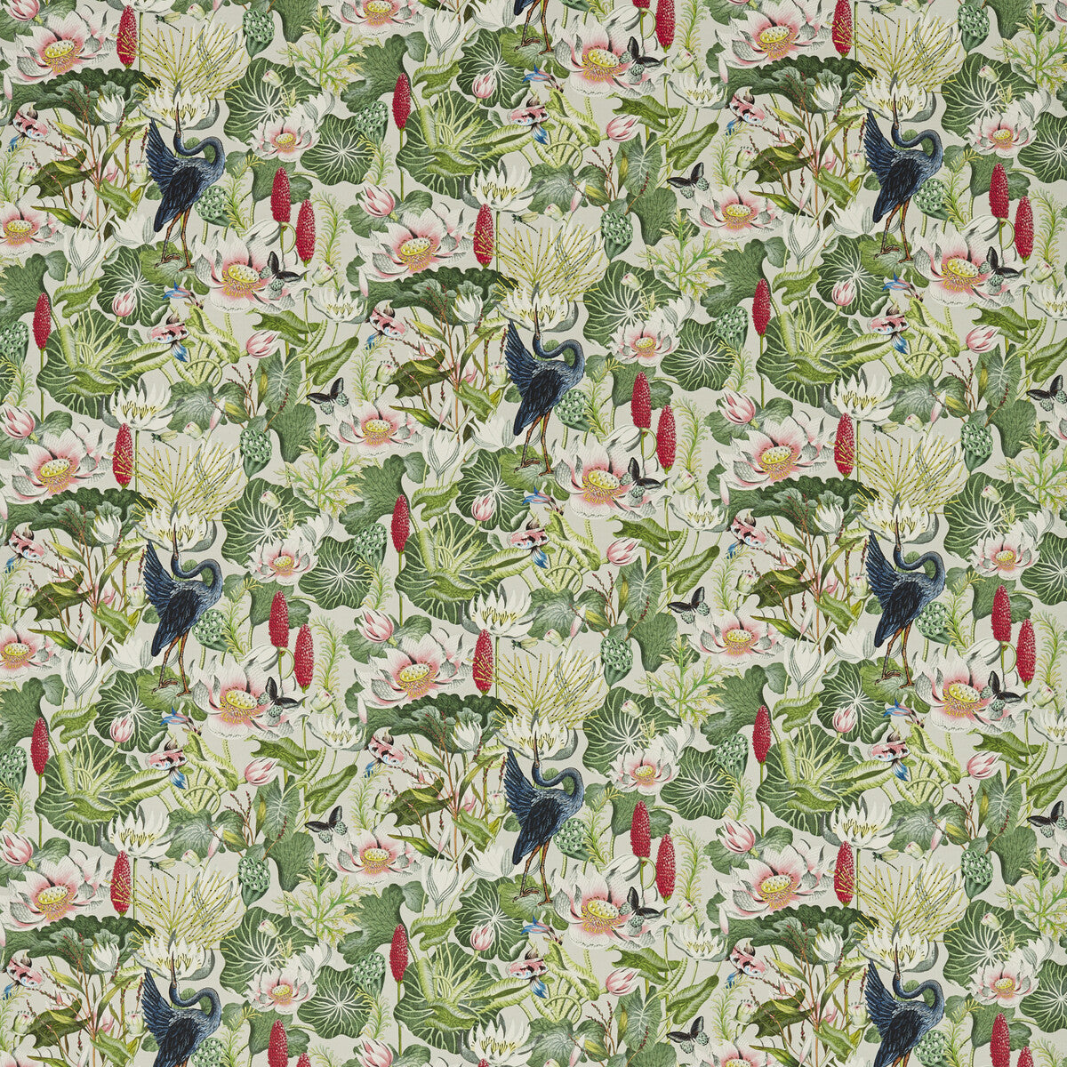CLARKE AND CLARKE F1605/01.CAC.0 WATERLILY DOVE Fabric - Eade's Wallpaper