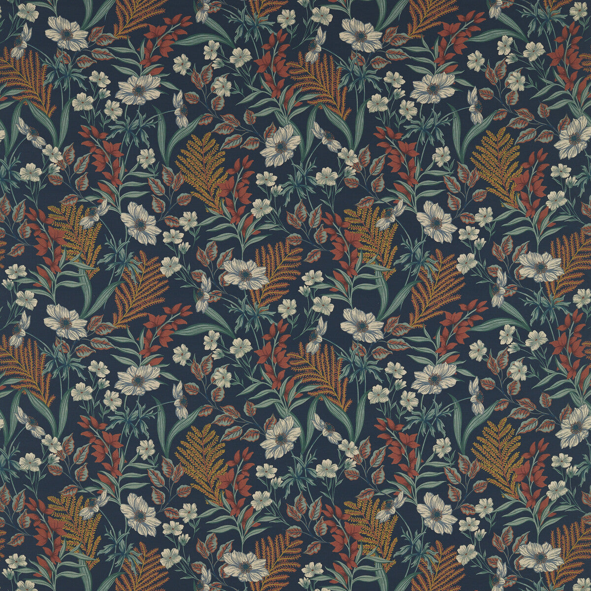 CLARKE AND CLARKE F1648/03.CAC.0 HAZELBURY LINEN MIDNIGHT/SPICE Fabric - Eade's Wallpaper