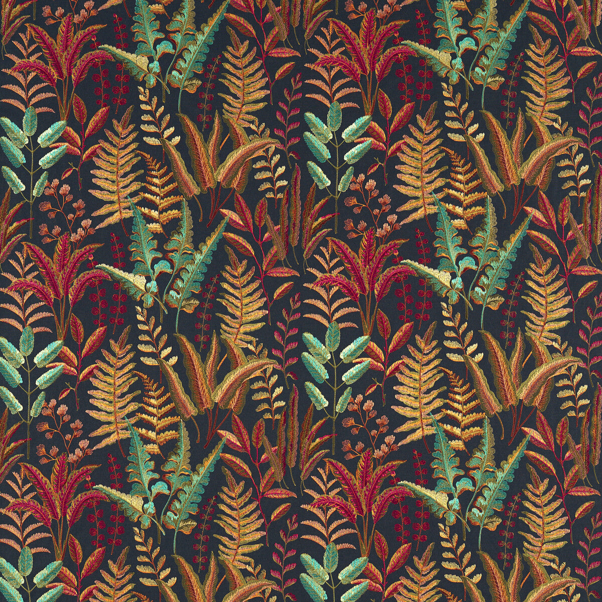 CLARKE AND CLARKE F1654/03.CAC.0 BRACKEN RUSSET AQUA EMB Fabric - Eade's Wallpaper
