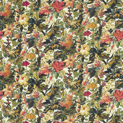 CLARKE AND CLARKE F1655/03.CAC.0 LILUM OLIVE RASPBERRY Fabric - Eade's Wallpaper