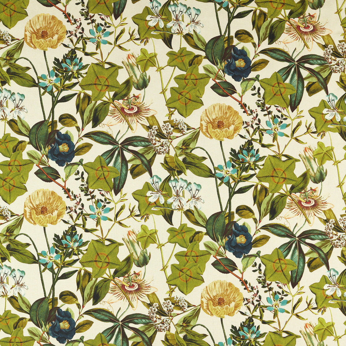 CLARKE AND CLARKE F1672/01.CAC.0 PASSIFLORAOUTDOOR DENIM Fabric - Eade's Wallpaper