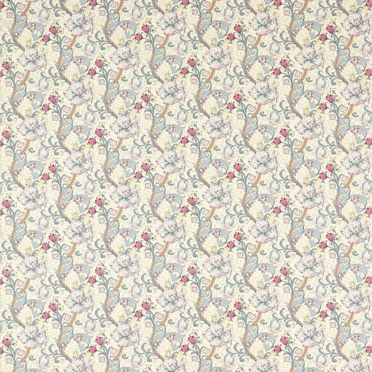 CLARKE AND CLARKE F1677/01.CAC.0 GOLDEN LILY DOVE/PLUM Fabric - Eade's Wallpaper