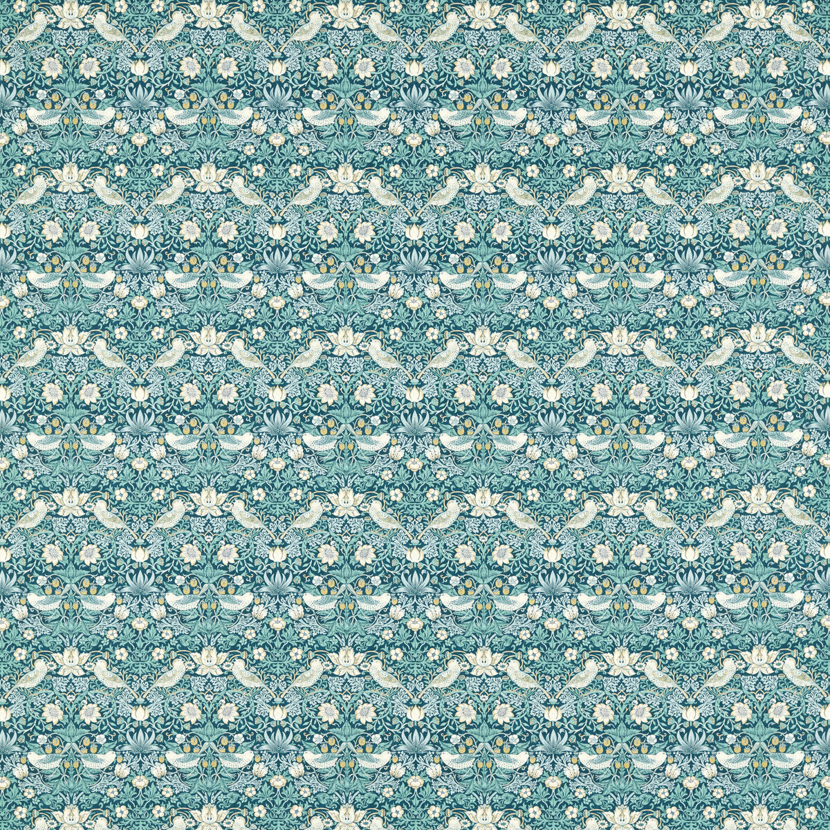 CLARKE AND CLARKE F1678/01.CAC.0 STRAWBERRY THIEF TEAL Fabric - Eade's Wallpaper