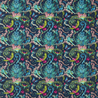 CLARKE AND CLARKE F1749/04.CAC.0 BOSQUE DREAMS VELVET NAVY Fabric - MYTHICA BY EMMA J SHIPLEY FOR C&C