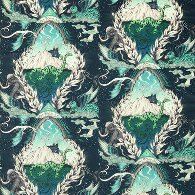 CLARKE AND CLARKE F1752/01.CAC.0 HIGHLANDIA VELVET MARINE Fabric - MYTHICA BY EMMA J SHIPLEY FOR C&C