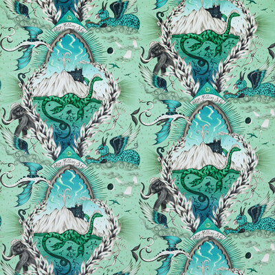 CLARKE AND CLARKE F1752/03.CAC.0 HIGHLANDIA VELVET SAGE Fabric - MYTHICA BY EMMA J SHIPLEY FOR C&C