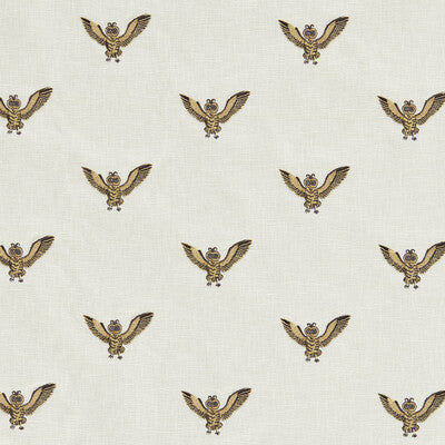 CLARKE AND CLARKE F1755/01.CAC.0 OWL OF ATHENA GOLD EMBROIDERY Fabric - MYTHICA BY EMMA J SHIPLEY FOR C&C