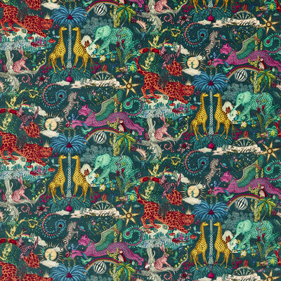 CLARKE AND CLARKE F1757/01.CAC.0 PARADISE LOST VELVET TEAL Fabric - MYTHICA BY EMMA J SHIPLEY FOR C&C